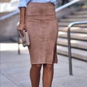 MAXMARA TAN SUEDE PENCIL SKIRT SZ 10